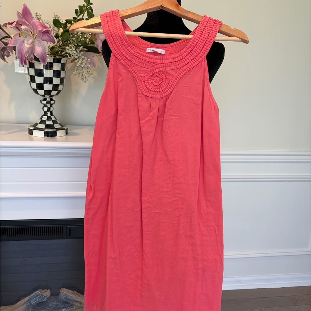GAP Coral Pink Sleeveless Midi Dress with Braided Neck Detail